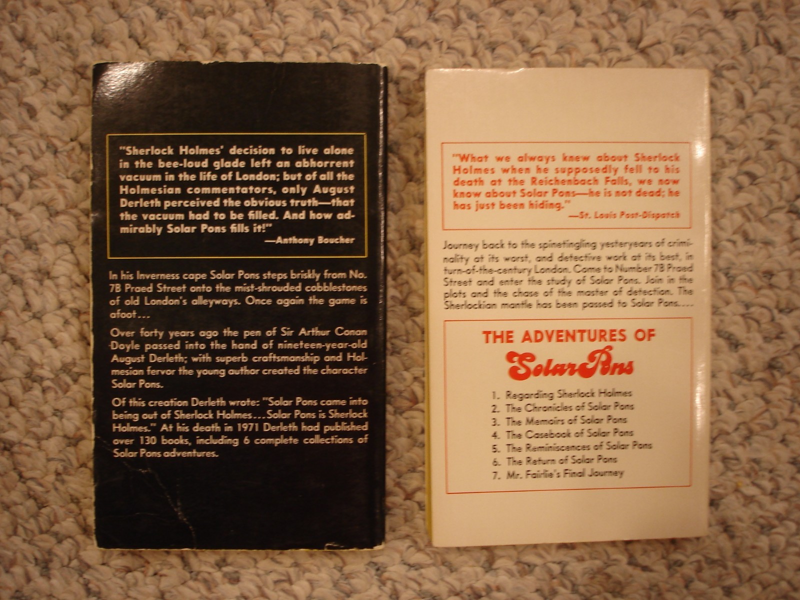Lot 2 Solar Pons paperbacks Introducing No.1 & No.7 Final Journey August Derleth