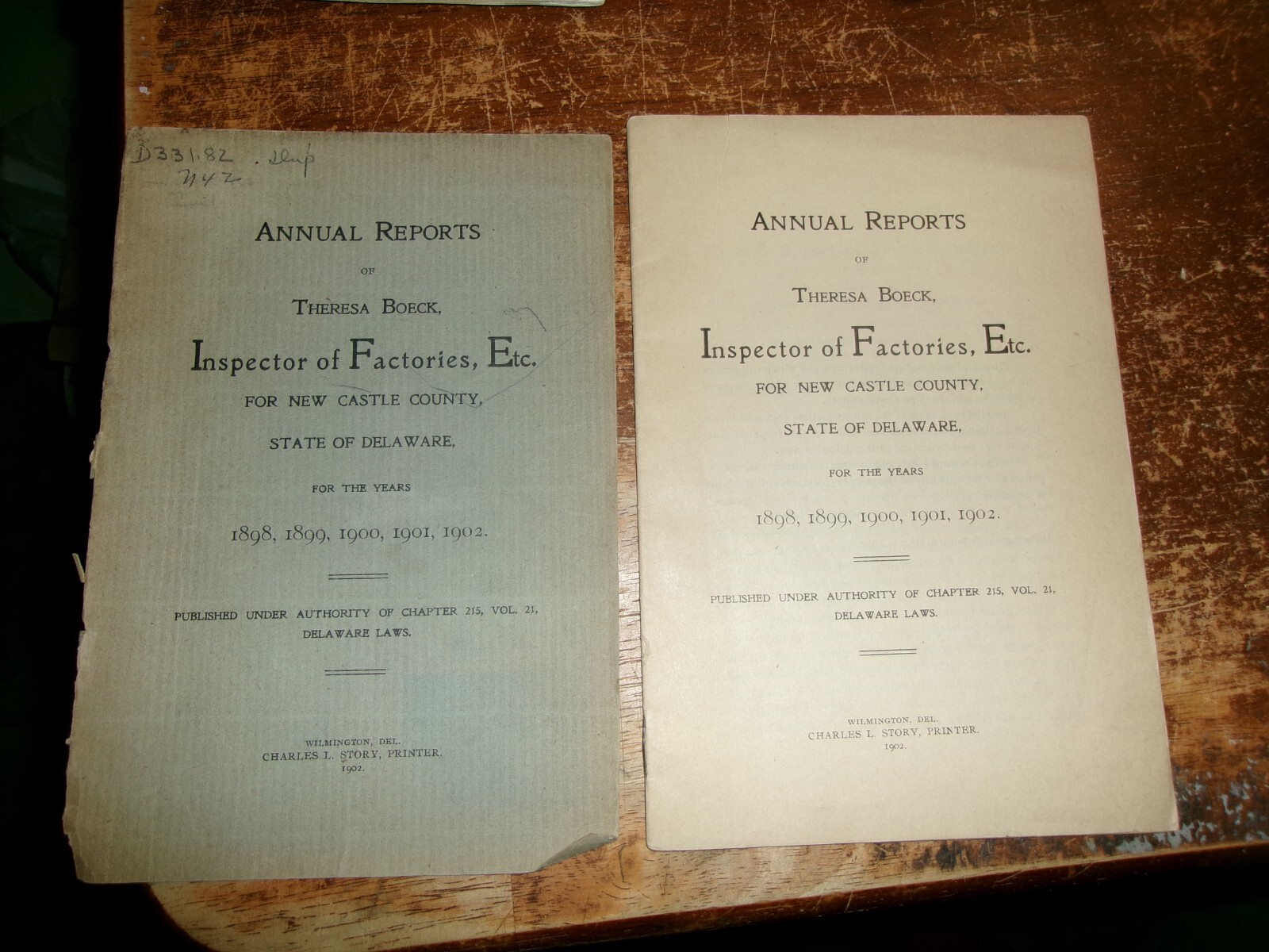 1902 ANNUAL REPORTS of THERESA BOECK, Inspector of Factories, New Castle DE