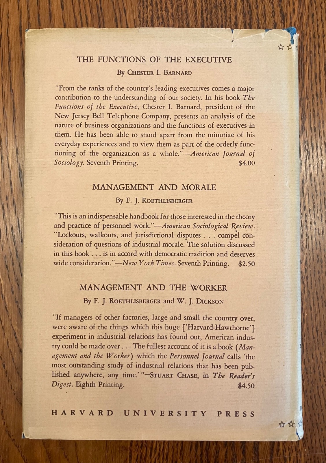 Organization & Management Barnard Pioneering Executive Leadership Papers 1948 DJ