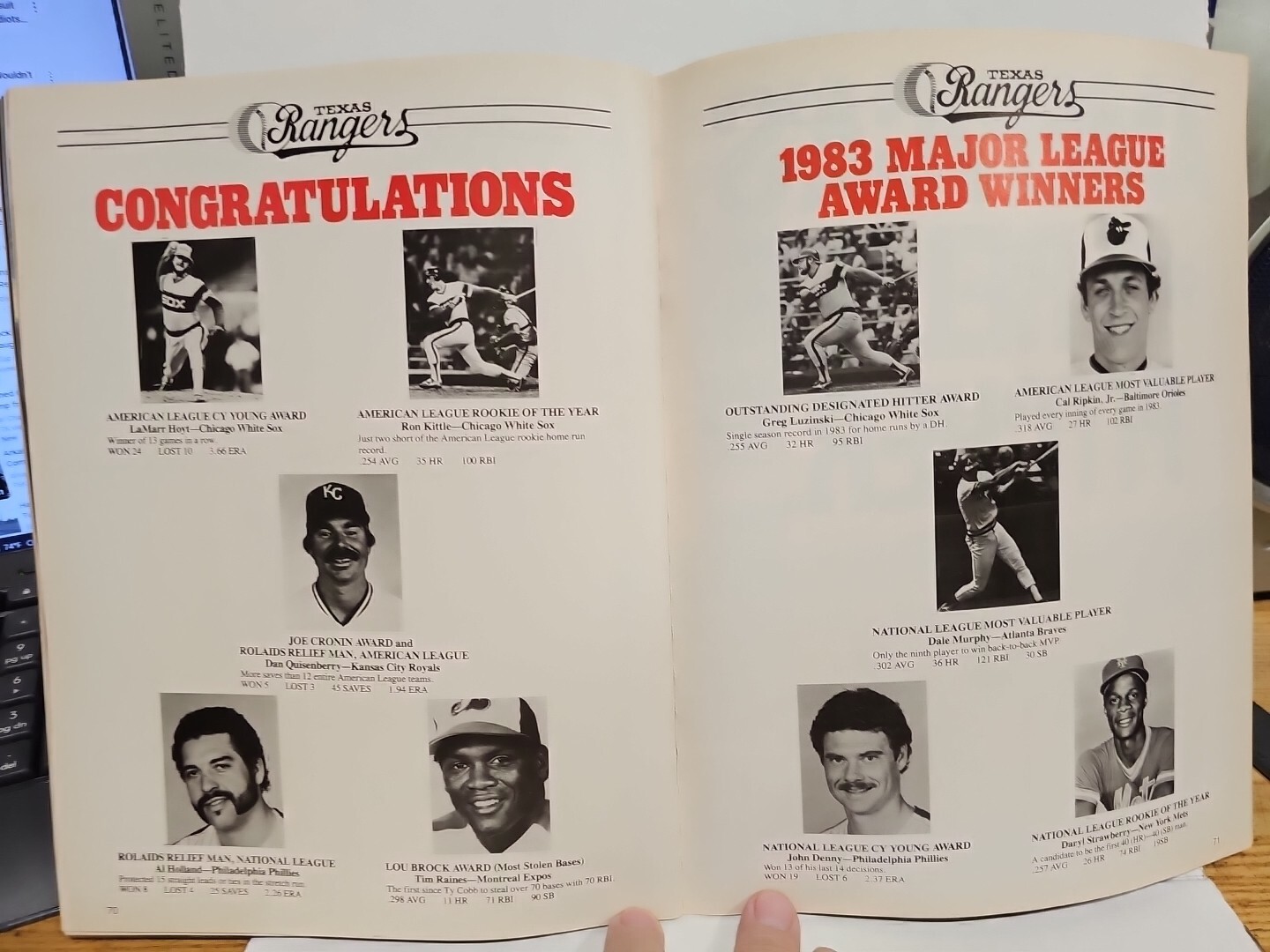 1984 Texas Rangers Vs Chicago White Sox Program,Wayne Tolleson,Billy Sample