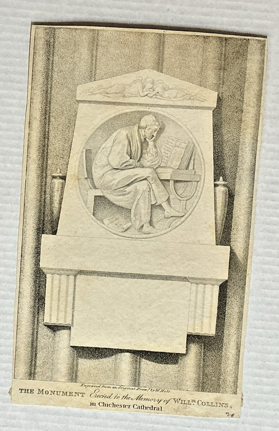 Antique Steel Engraving Flaxman Monument William Collins Chichester Cathedral