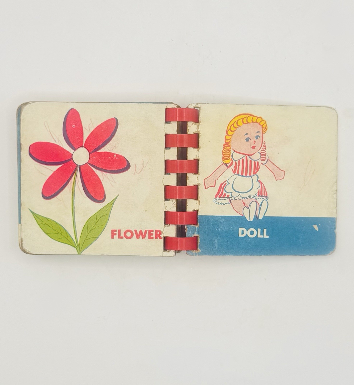 Vintage 1949 Timothy Gee Tiny Textbook Objects Mini Board Book Red Comb Binding