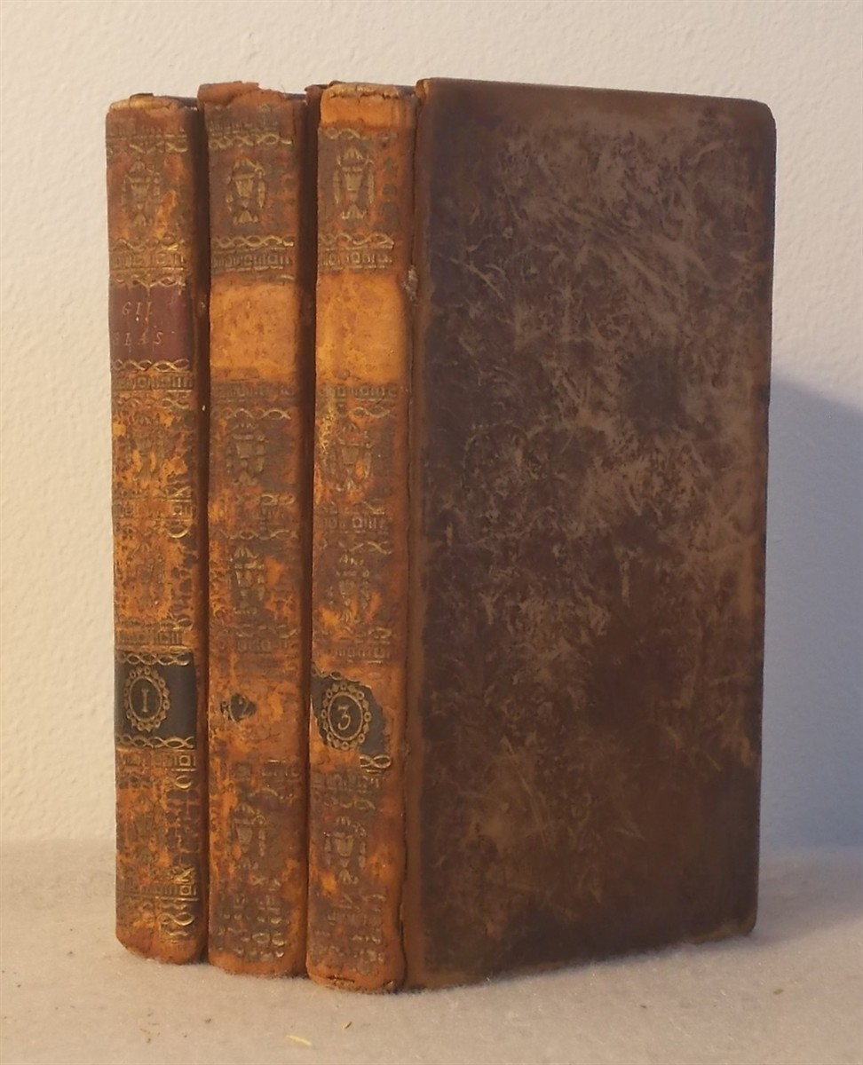 Antique ADVENTURES OF GIL BLAS by Tobias Smollett 3 VOLUME SET Leather LE SAGE