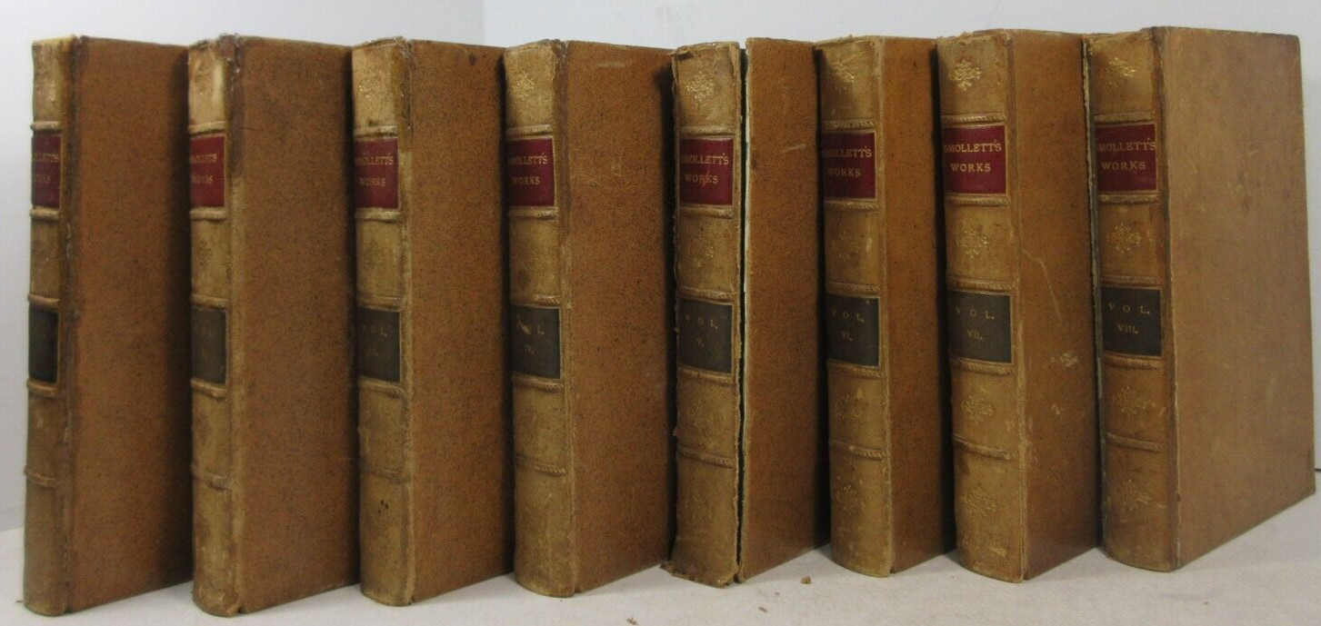1797 1st ED 8-Vols „The Works of Tobias Smollett“ John Moore Leather Hardcovers