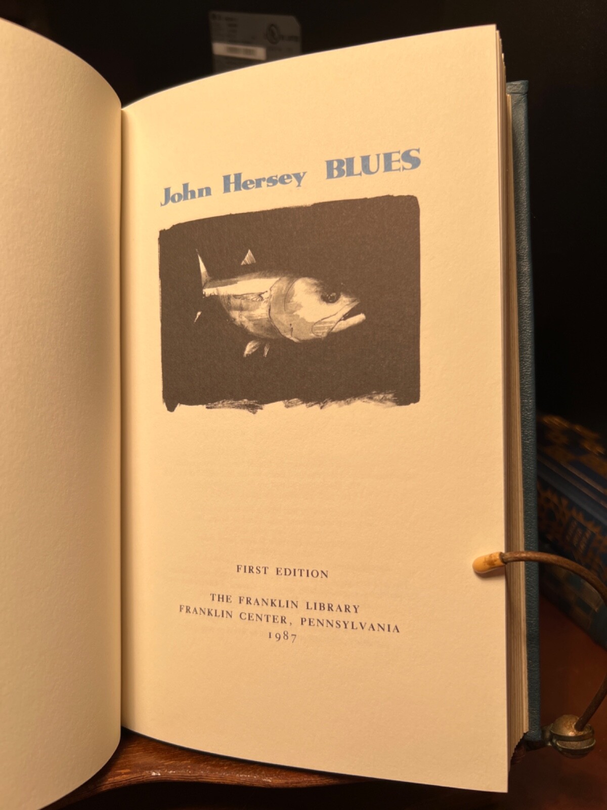 HTF Signed Fine Leather Decorated John Hersey “Blues” Fishing 1st Edition Gift !