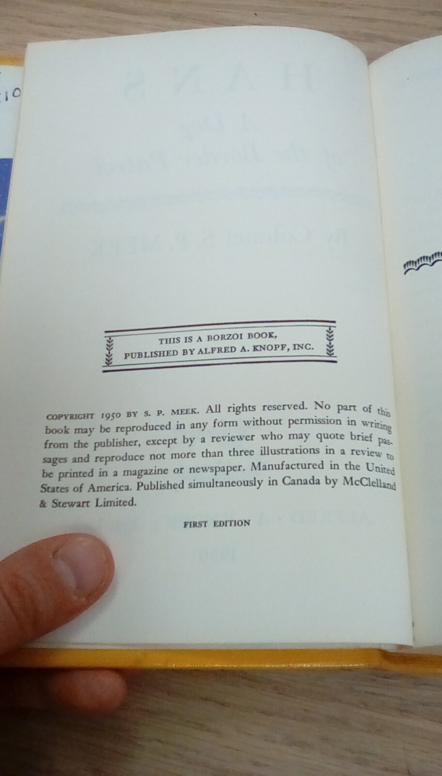 Hans A Dog of the Border Patrol Colonel S P Meek Ex-Library