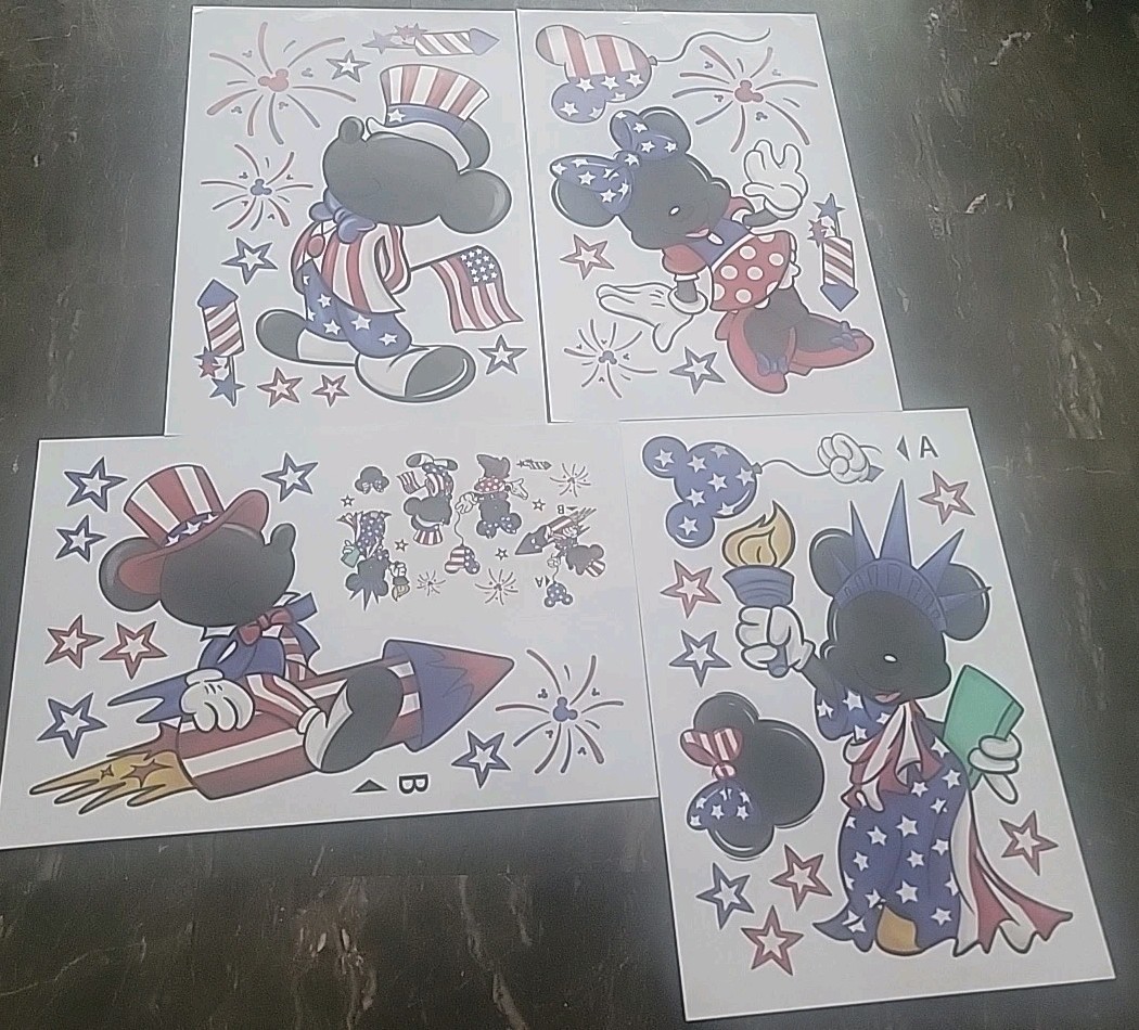 Static Window Clings Disney Mickey & Minnie Mouse July 4th Patriotic Set Of 4