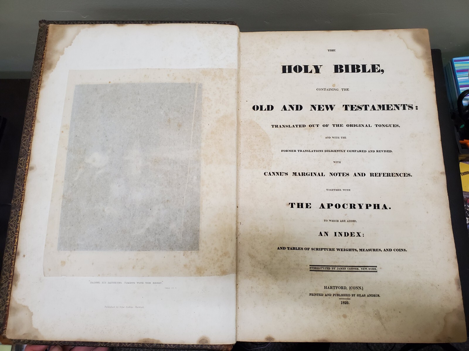 1829 First Stereotype Folio Bible Printed in America by Silas Andrus in Hartford