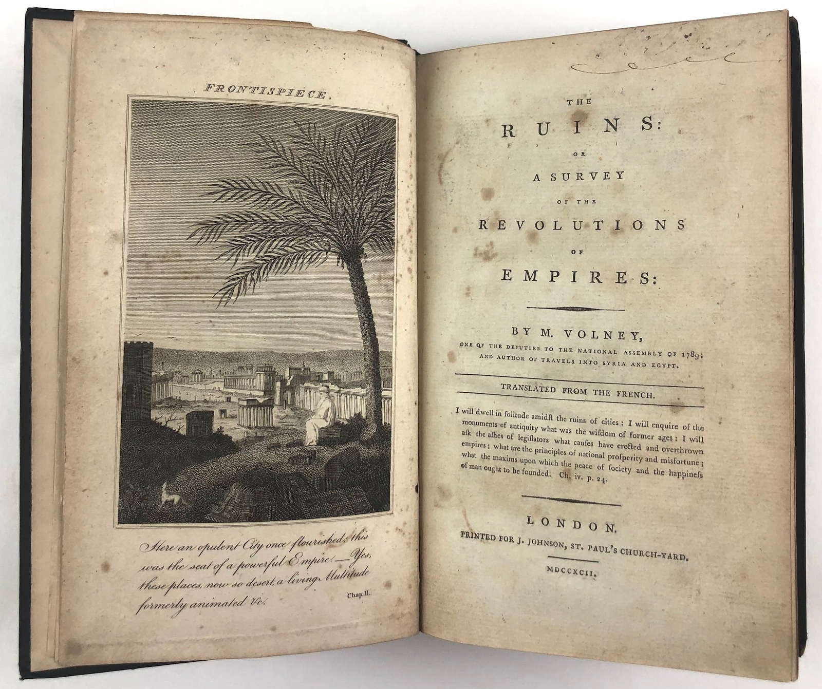 Volney The Ruins or A survey of the Revolutions of Empires. 1792 1st Engl trans
