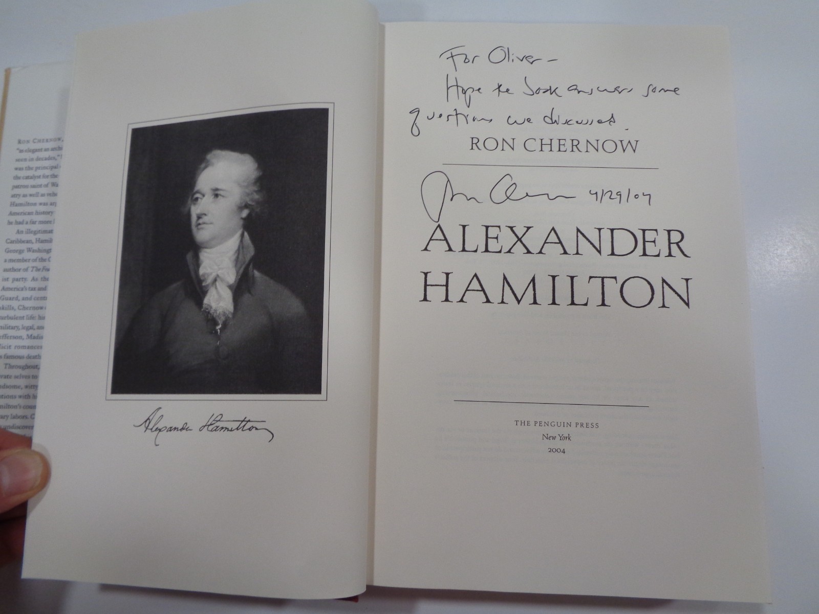 Ron Chernow SIGNED Alexander Hamilton HBDJ 1st Printing Hardcover w/ Dustjacket