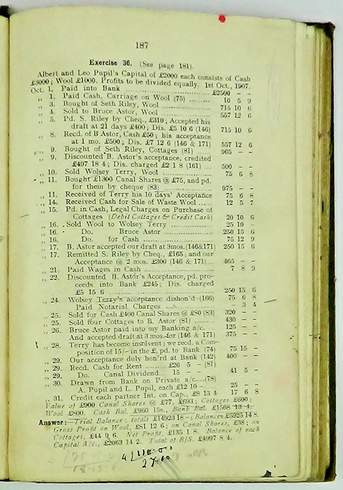 The Students Elementary Commercial Book Keeping by Fieldhouse 1927 35th Edition
