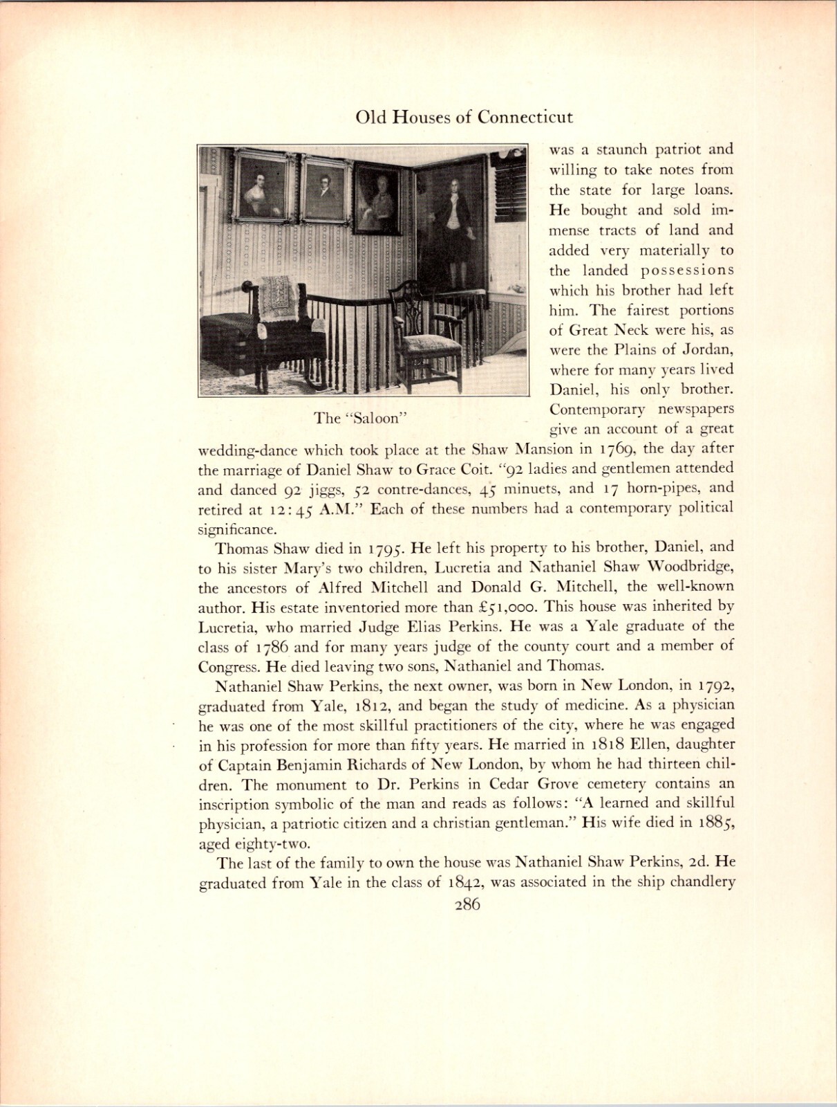 1923 Typogravure * Captain Nathaniel Shaw House Shaw Mansion New London CT