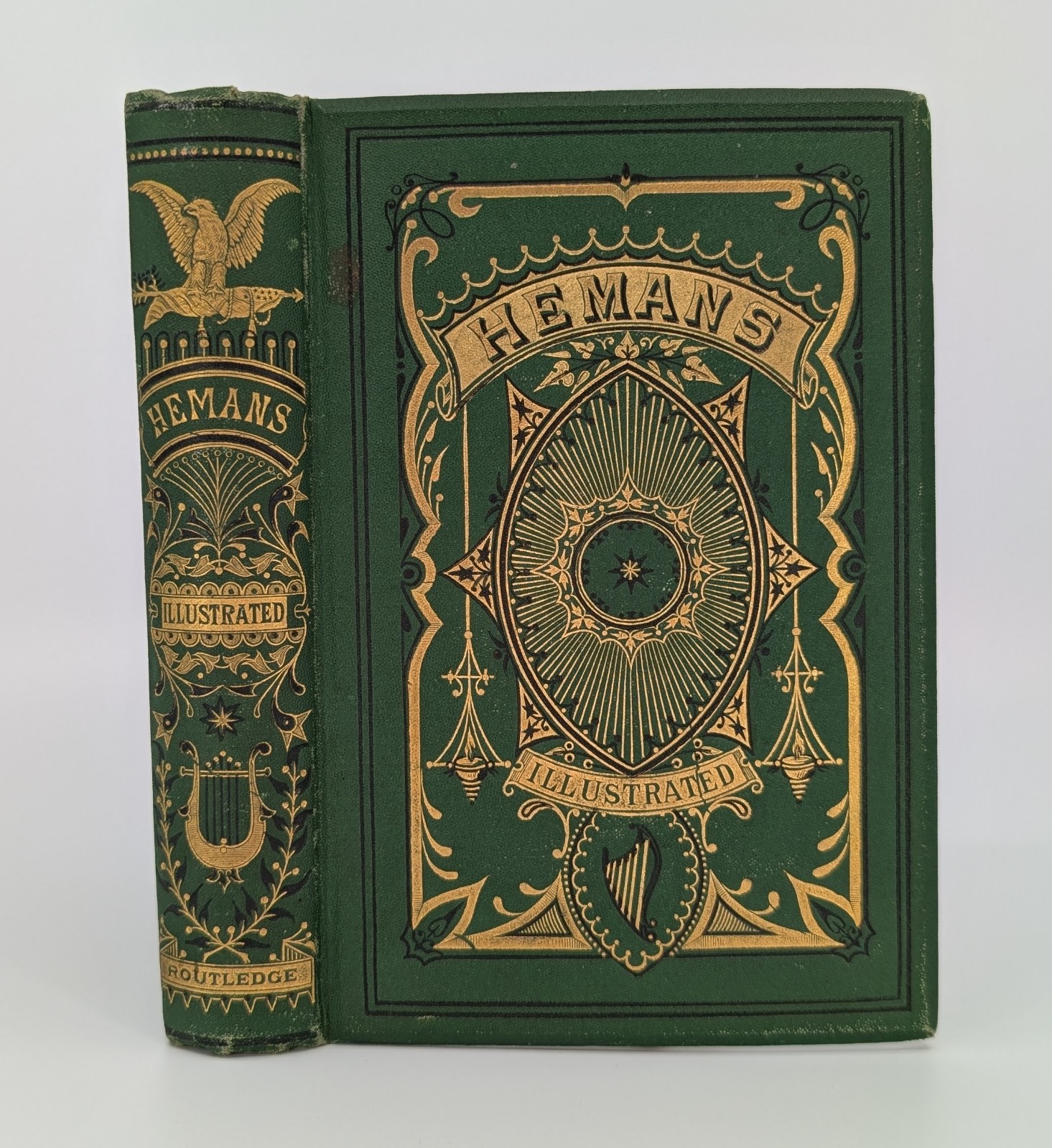 Poems by Mrs. Hemans c. 1880s Antique Victorian Illustrated Cloth Book