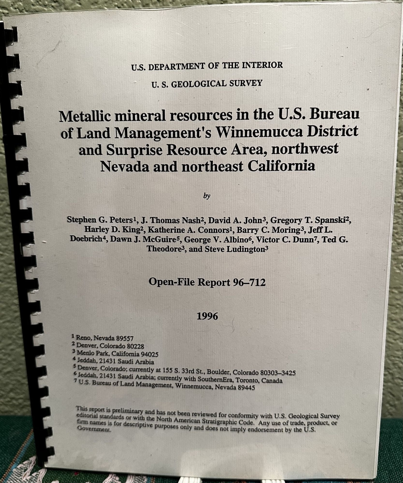 J T Nash S G Peters / Metallic mineral resources in the U.S Bureau of Land 1996