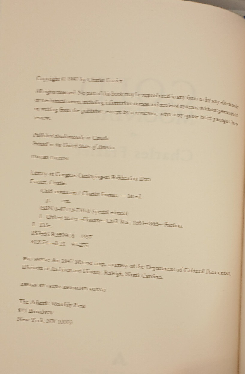 Charles Frazier Cold Mountain Signed Numbered Edition