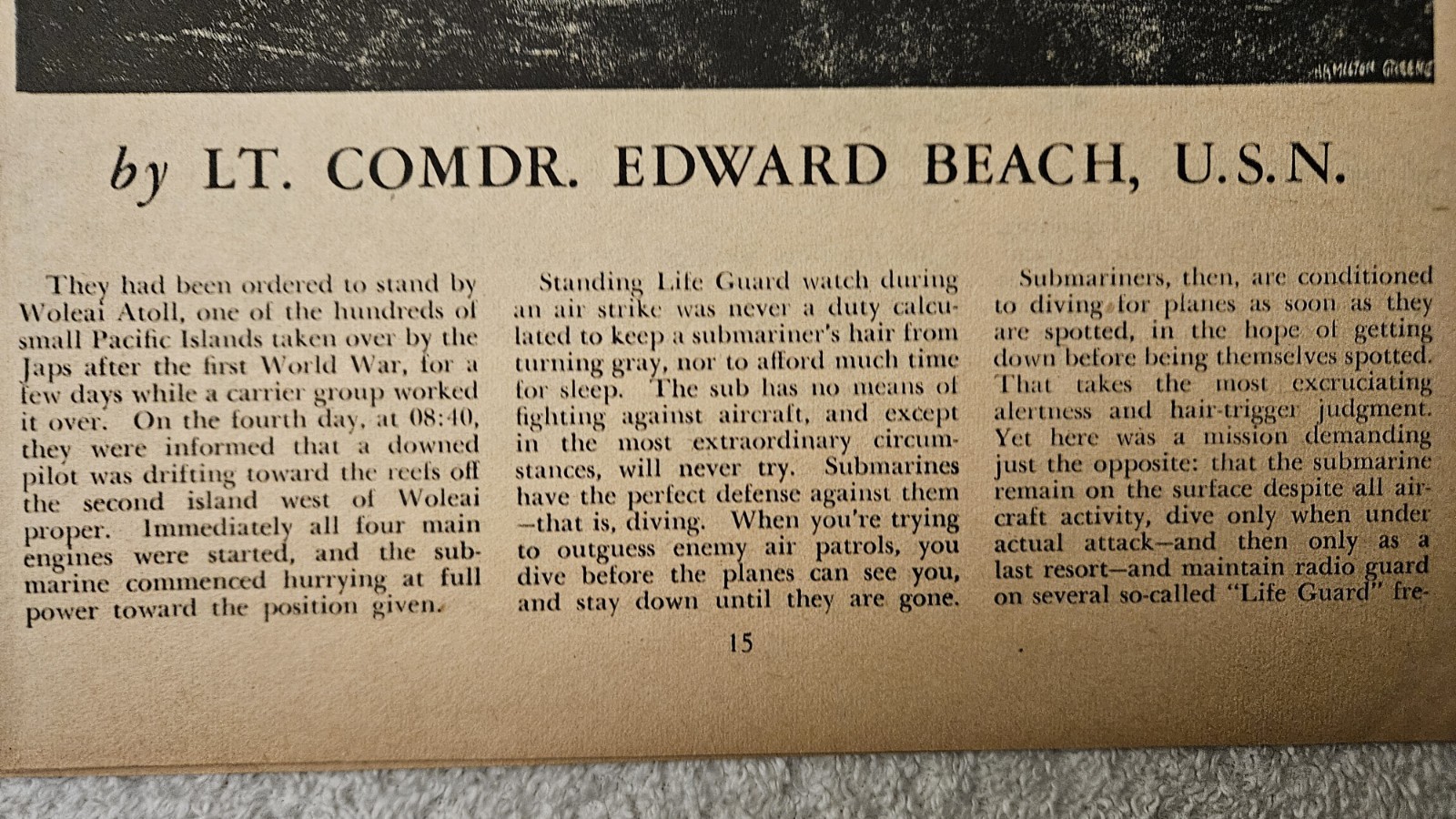 Original 1949 Article USS Harder Submarine Edward Beach, Hamilton Greene