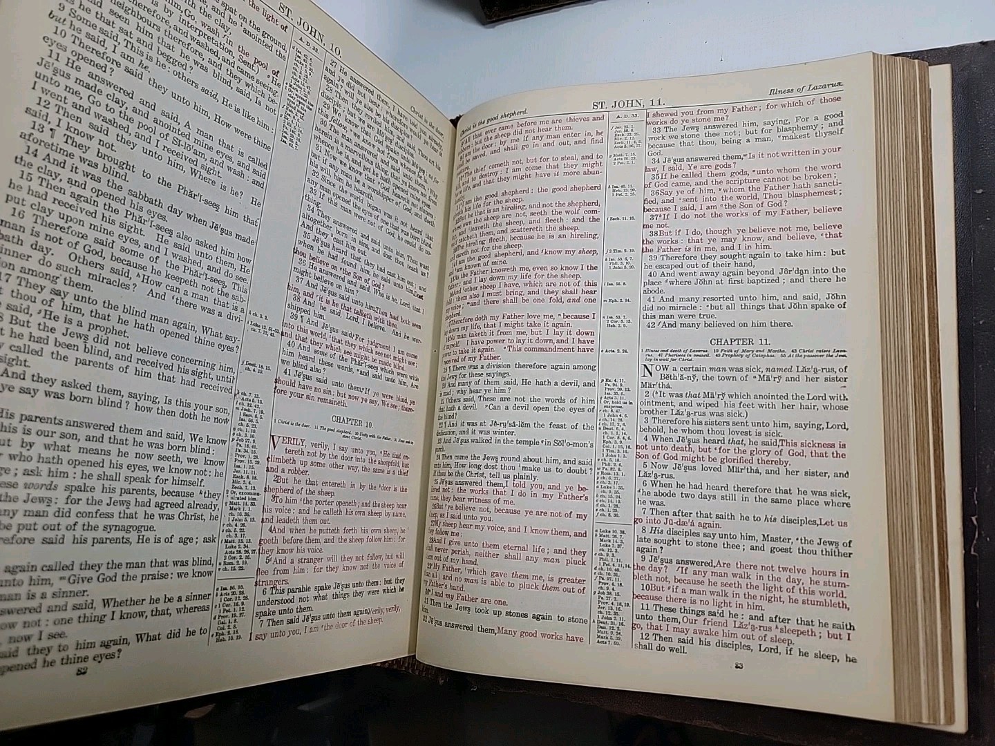 1920’s Pronouncing Parallel Red Letter Bible Leather Bound w/ Clasps (SEE PICS)