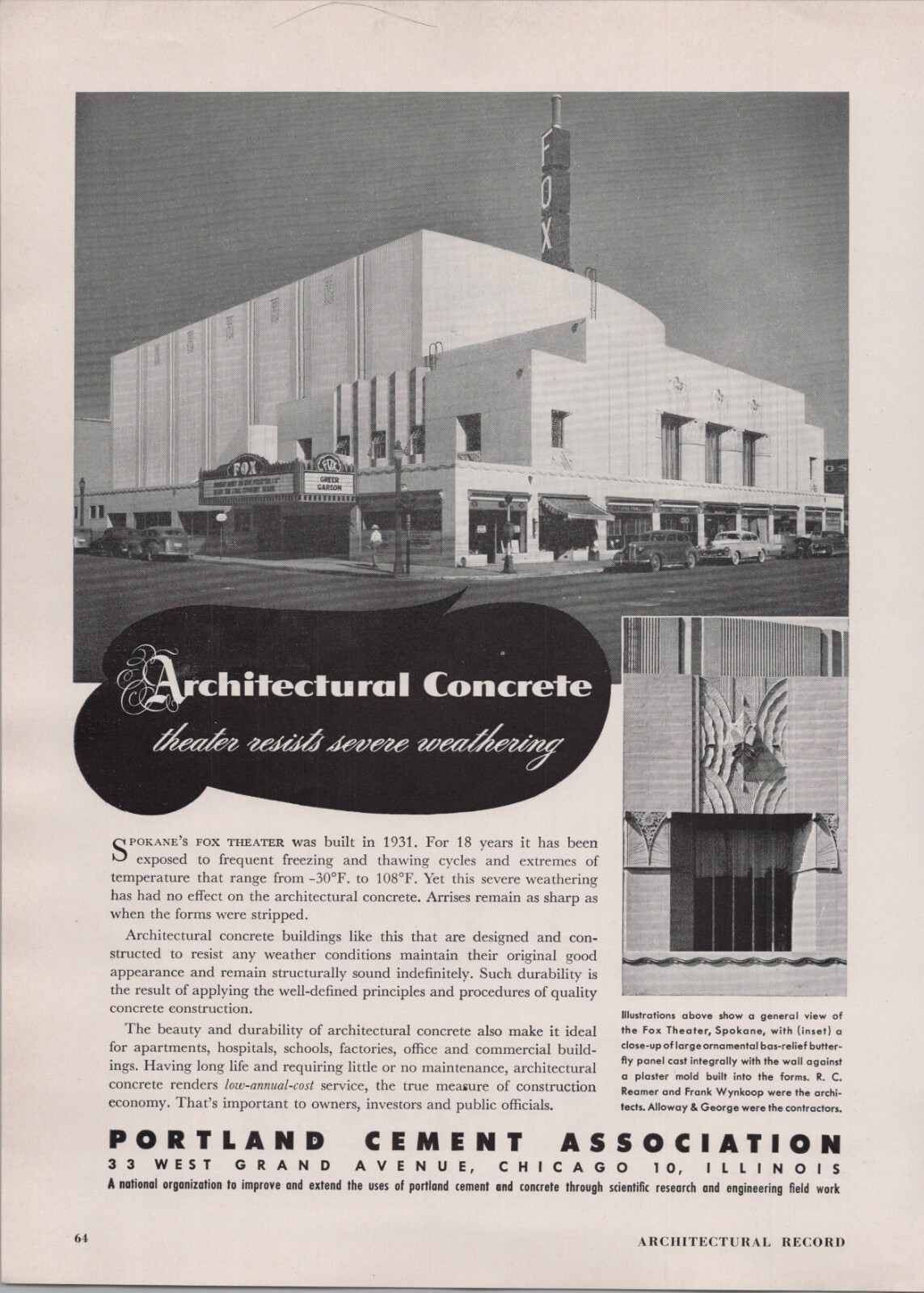 1949 Print Ad * Fox Theater Spokane WA Symphony Robert C Reamer Martin Woldson
