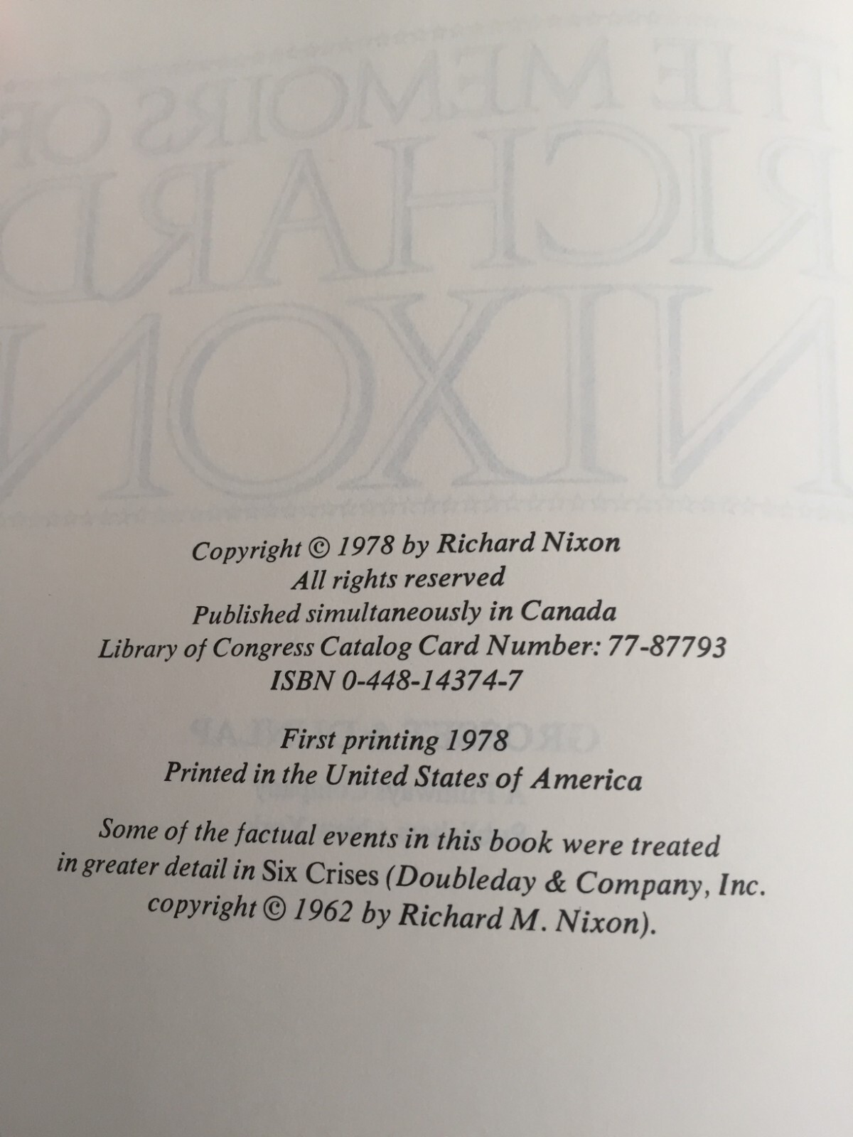 1978 Memoirs of Richard Nixon 1st Edition Signed by Author (Nixon) w/ Slip Case*