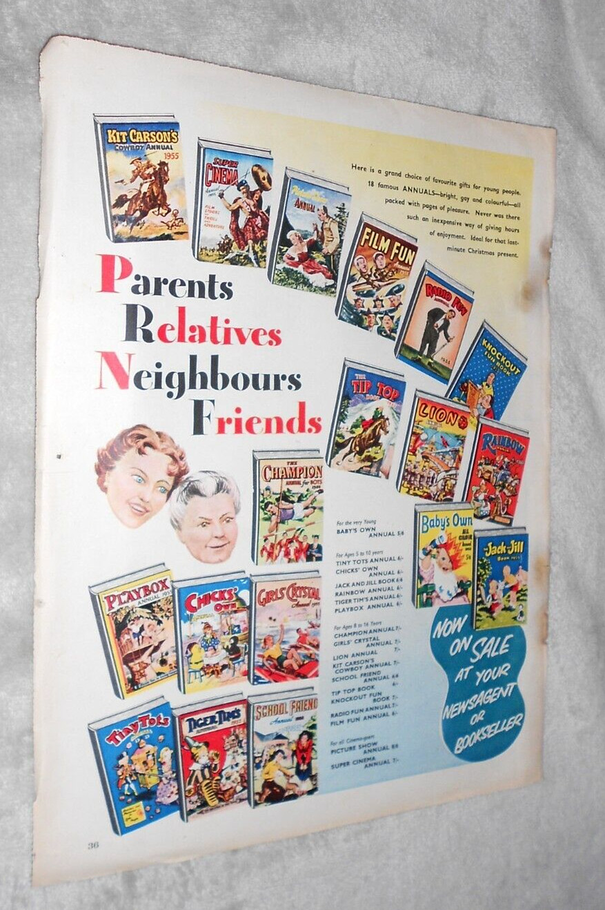 LARGE VINTAGE CHILDRENS ANNUALS ADVERT FROM 1955. 13 x 10 inches.