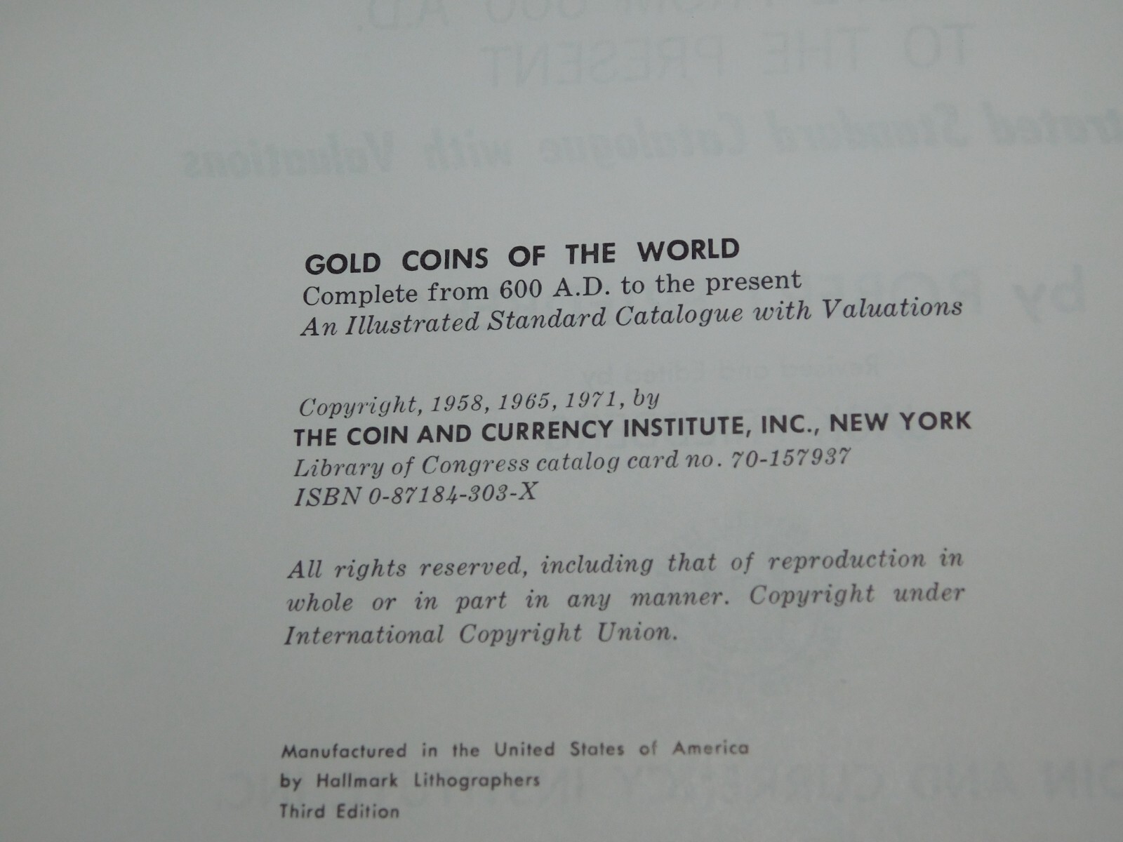 VINTAGE 1971 GOLD COINS OF THE WORLD BOOK THIRD EDITION by ROBERT FRIEDBERG