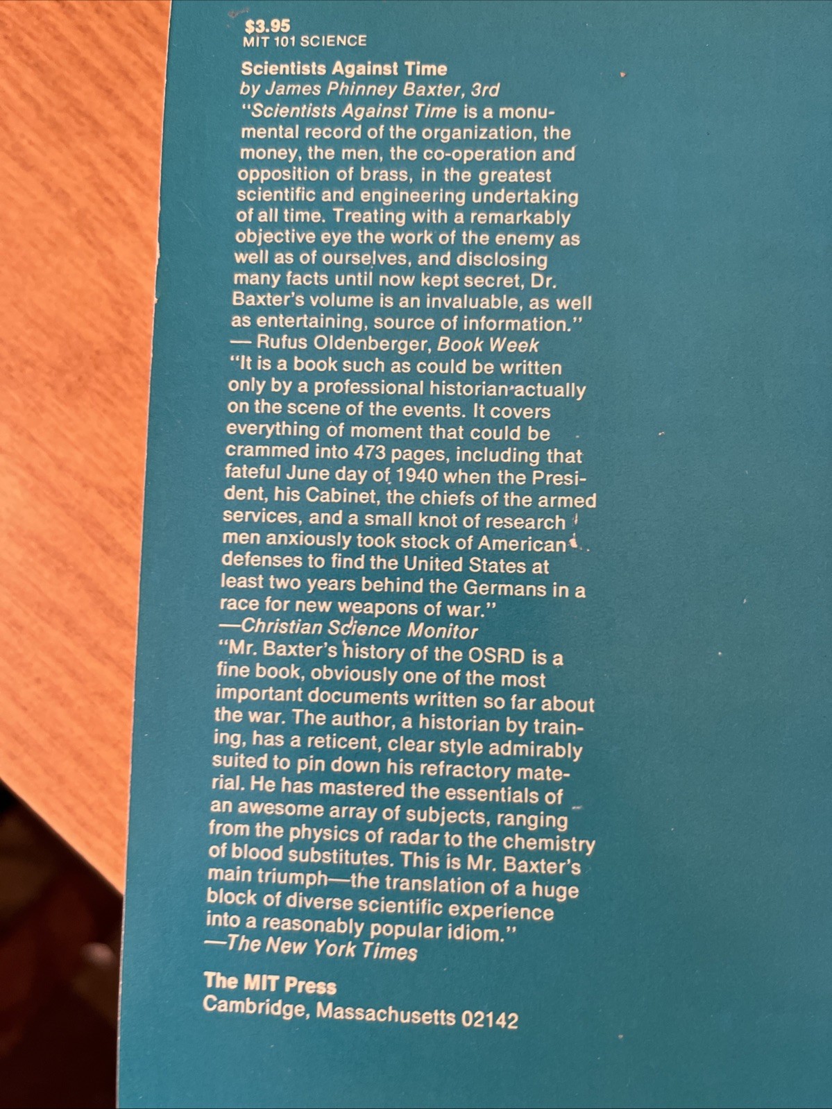 SCIENTISTS AGAINST TIME: James Phinney Boxter -Reprinted August 1968 MIT PRESS