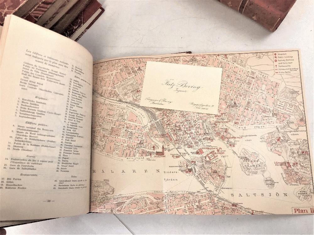 Lot of 7 Leather Decorataor in Swedish French English +2 Maps~Marbled