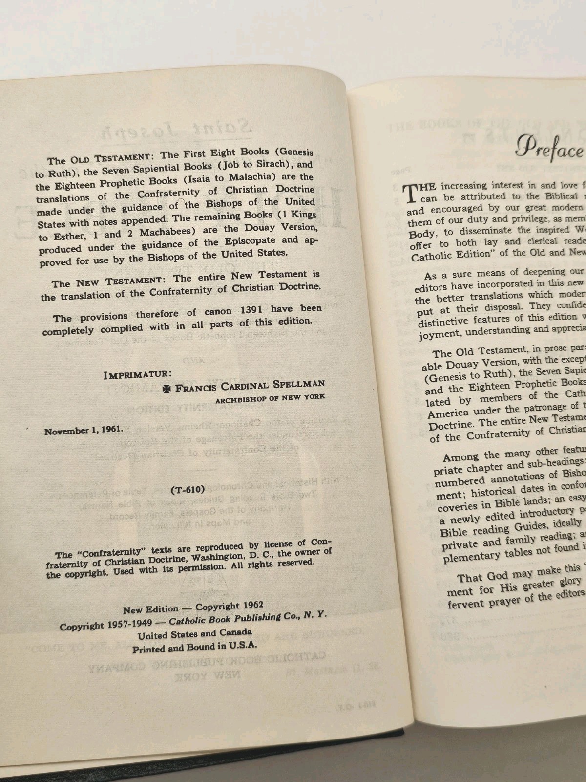 1962 Saint Joseph New Catholic Edition Holy Bible Genuine Leather Blk Gold Edges