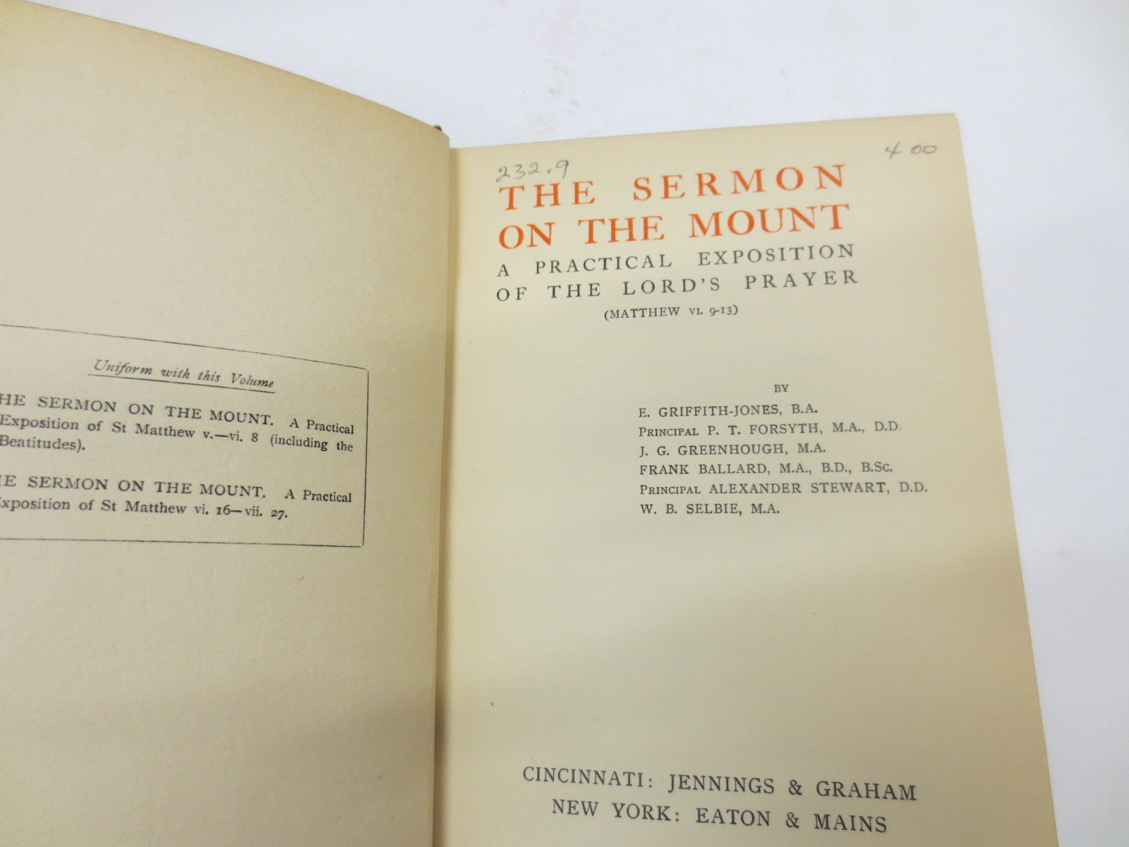The Sermon on the Mount by E. Griffith Jones Exposition on the Lord’s Prayer HB