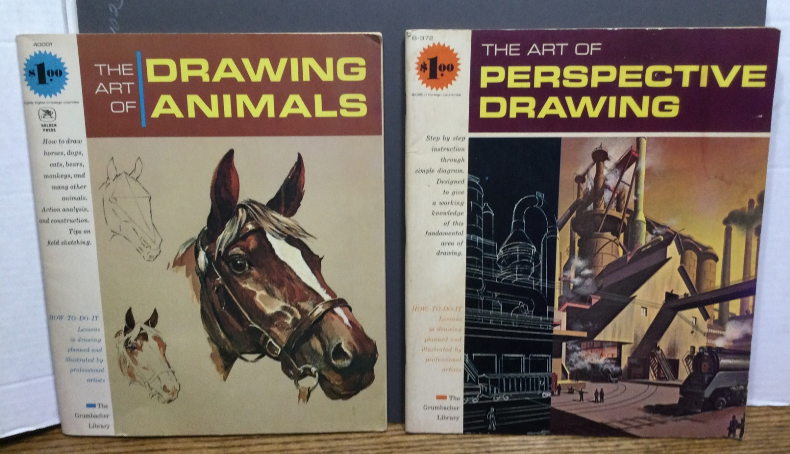 Lot of 2 Grumbacher Library The Art of Drawing Animals & Perspective