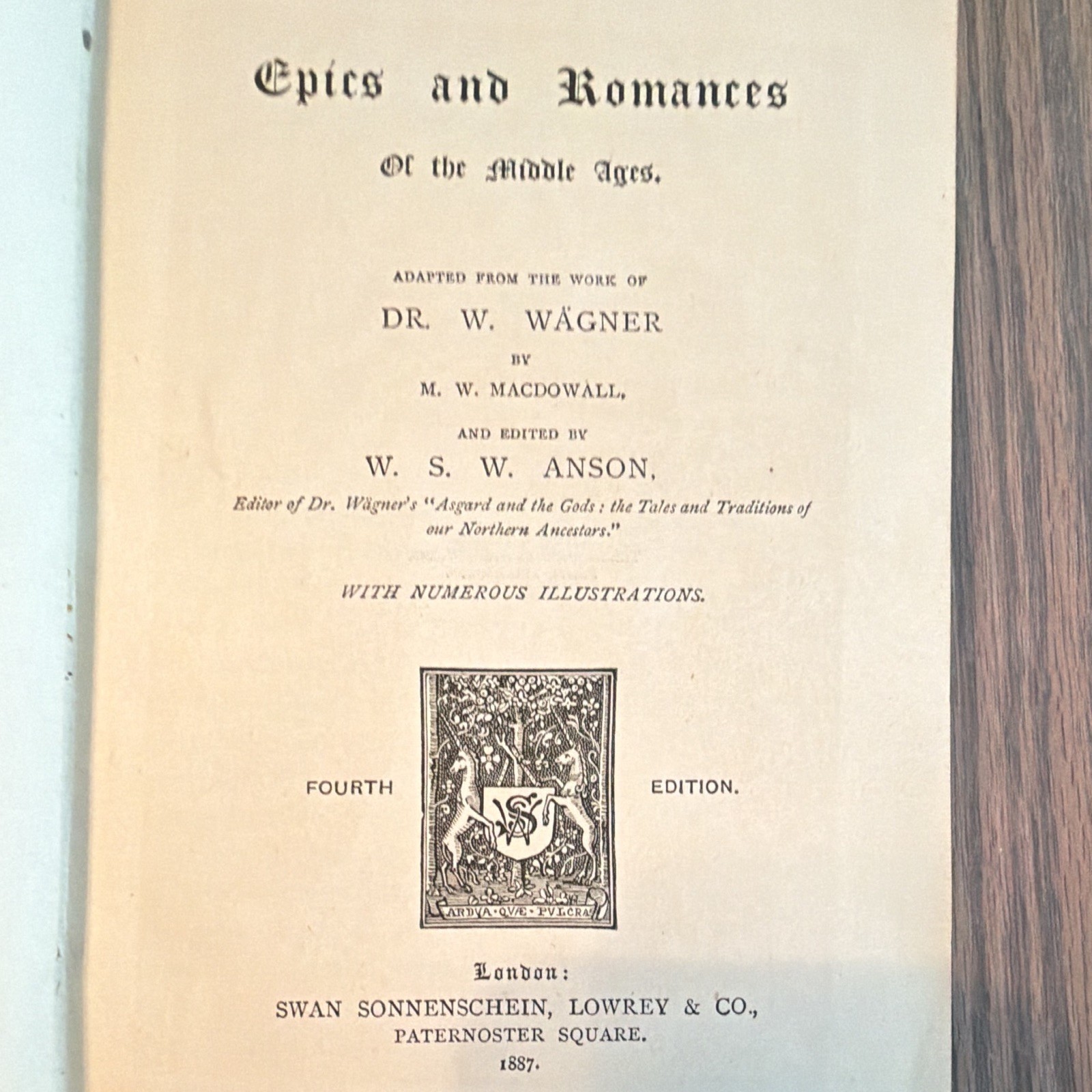 Epics and Romances of the Middle Ages, Antique 1887, RARE