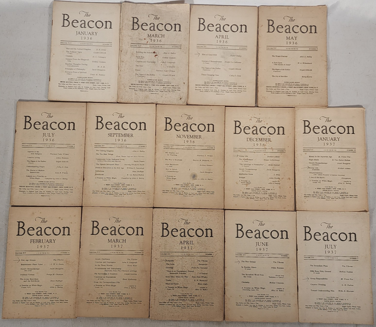 The Beacon 14 issues: 1936-1937 F Bailey Theosophy metaphysics esoteric Occult