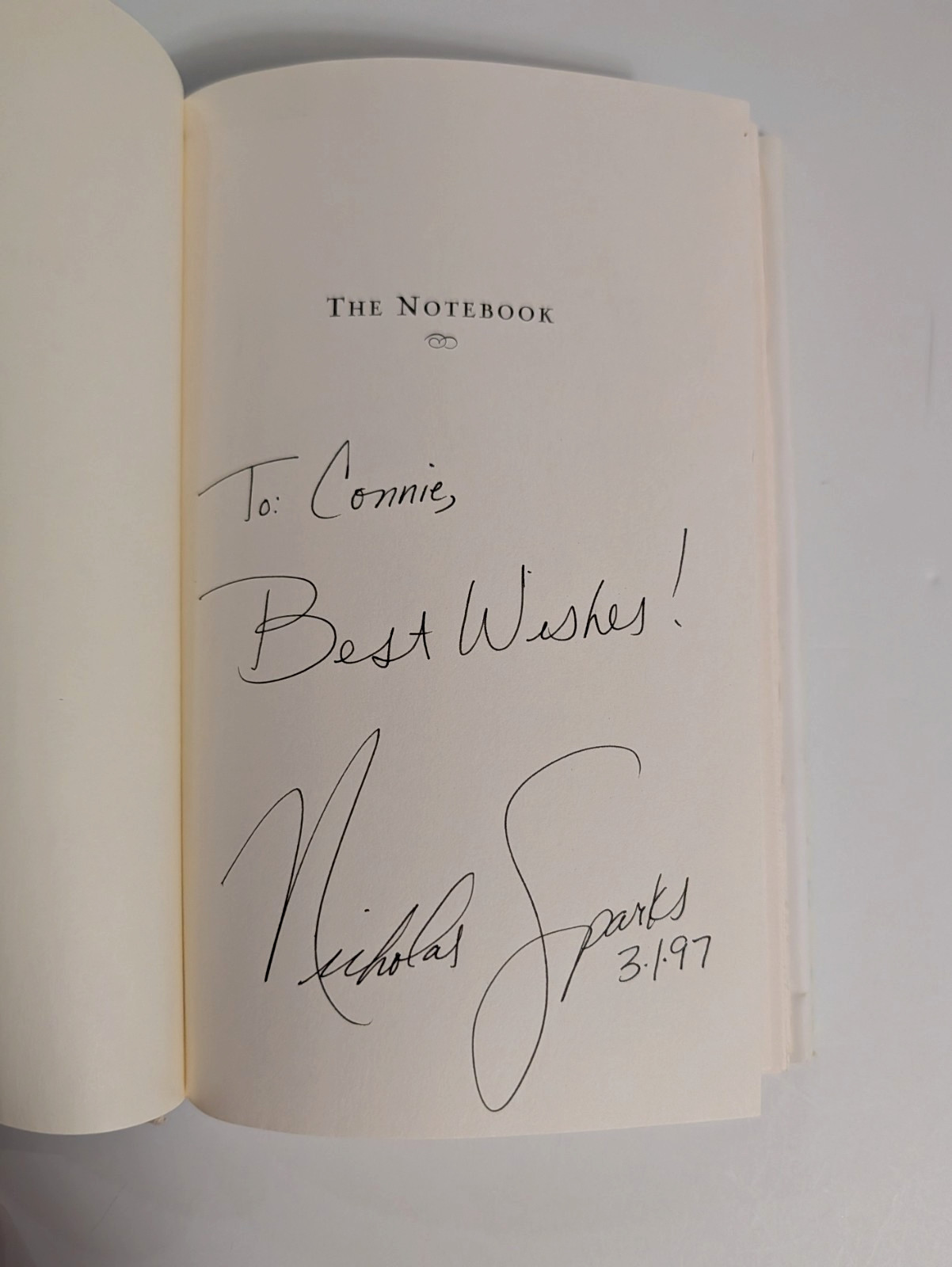 THE NOTEBOOK Nicholas Sparks 1st Ed/1st Pr HCDJ Signed/Inscribed Near Fine