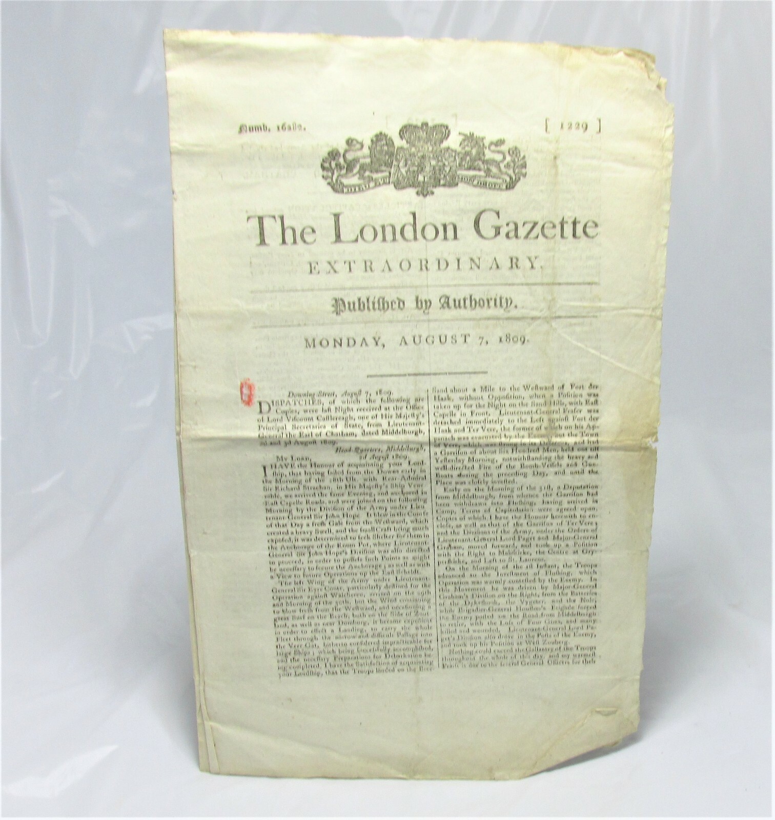 1809 The London Gazette Extraordinary WALCHEREN CAMPAIGN