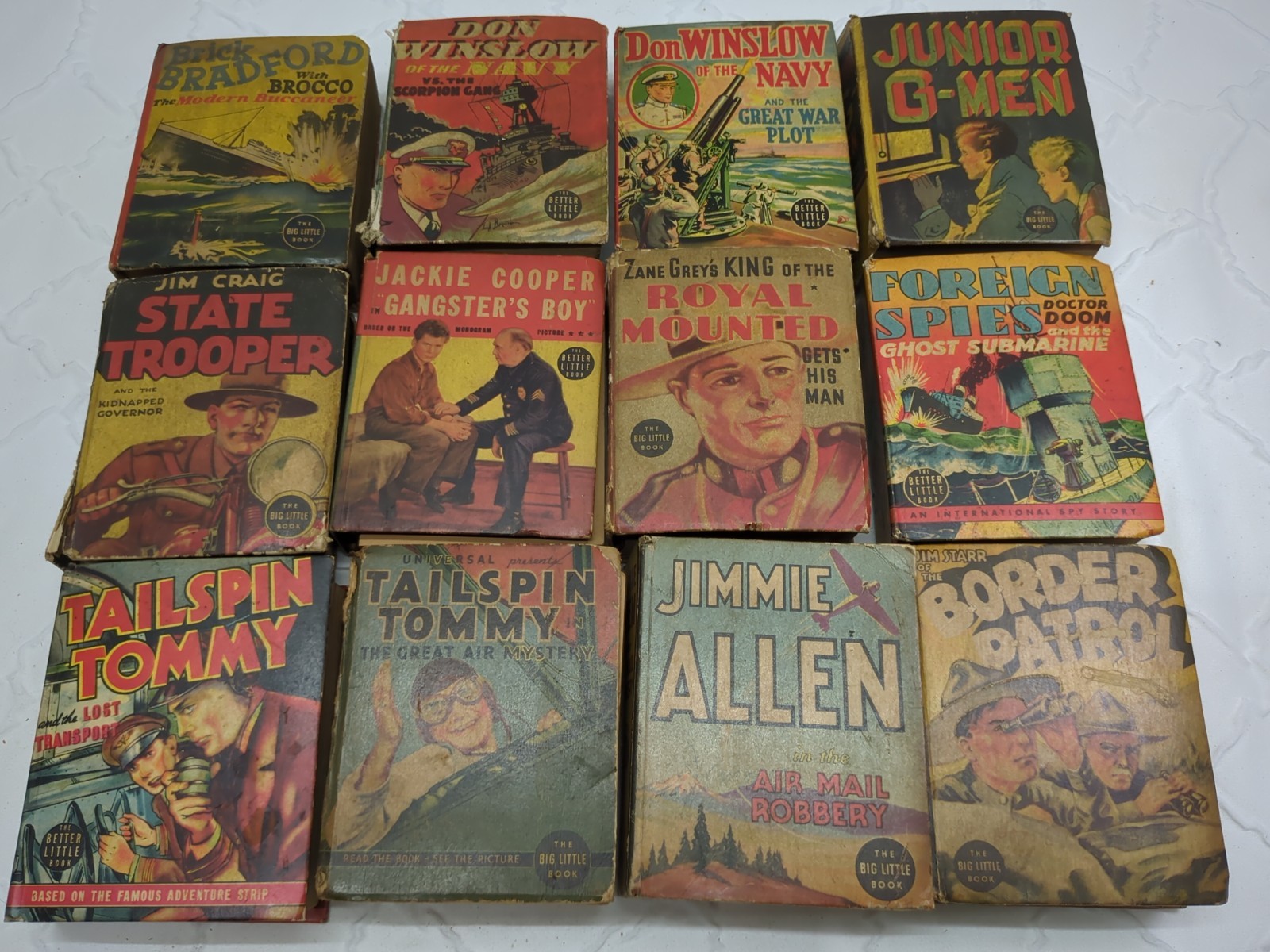 Vintage Big Little Books Lot Of 12 Books Navy Border Patrol State Trooper