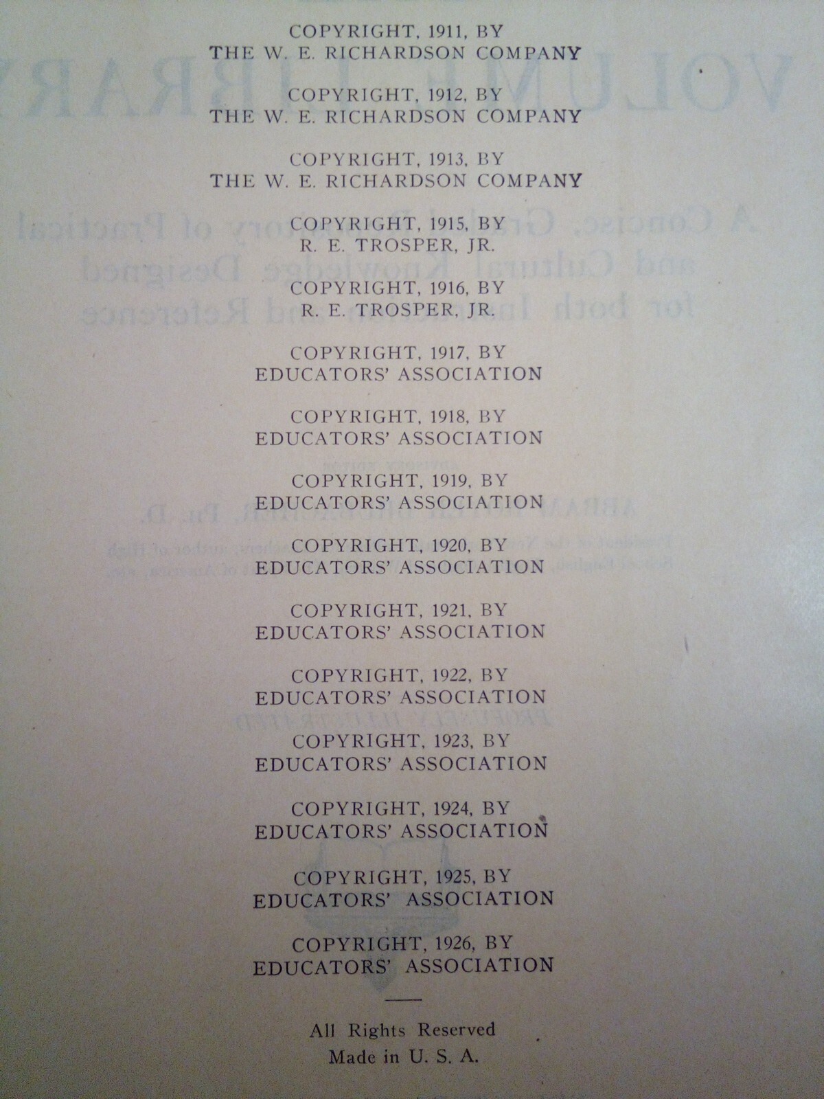 „The Volume Library“ Educators Association 1926 HC