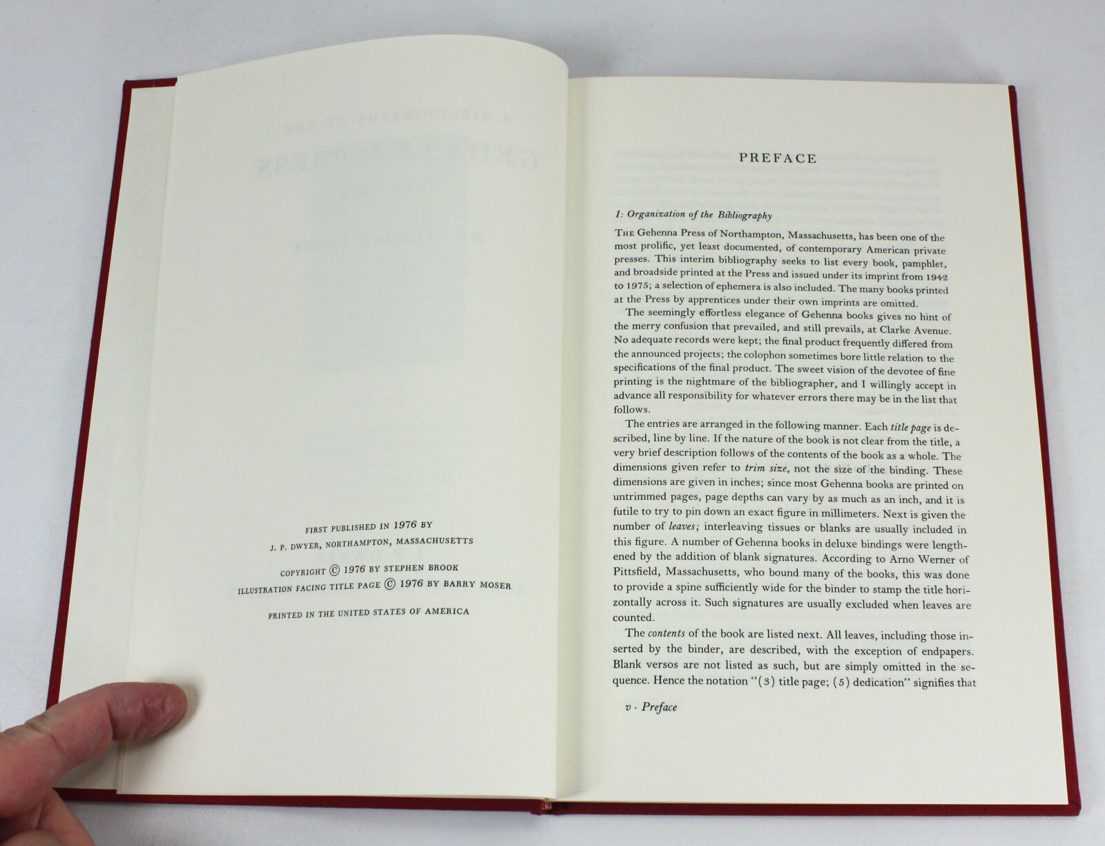 A Bibliography of the Gehenna Press 1942-1975 Stephen Brook 1976 Limited edition