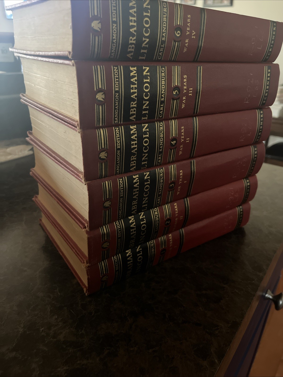 Carl Sandburg Abraham Lincoln 6 Vol Set Scribners Sangamon Edition Red Cloth.