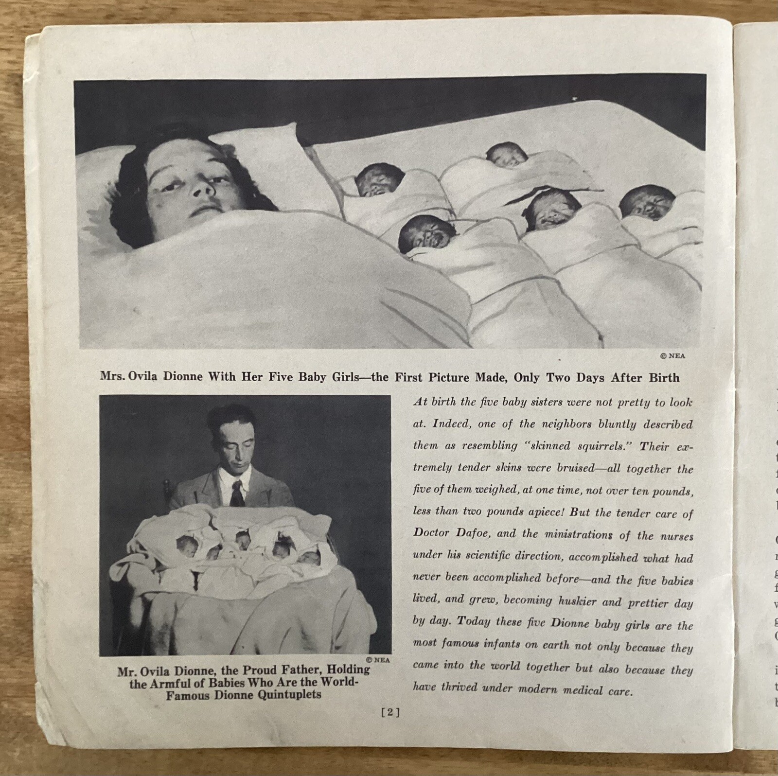 VTG 1935 Story of the Dionne Quintuplets Softcover Book and Newspaper Articles