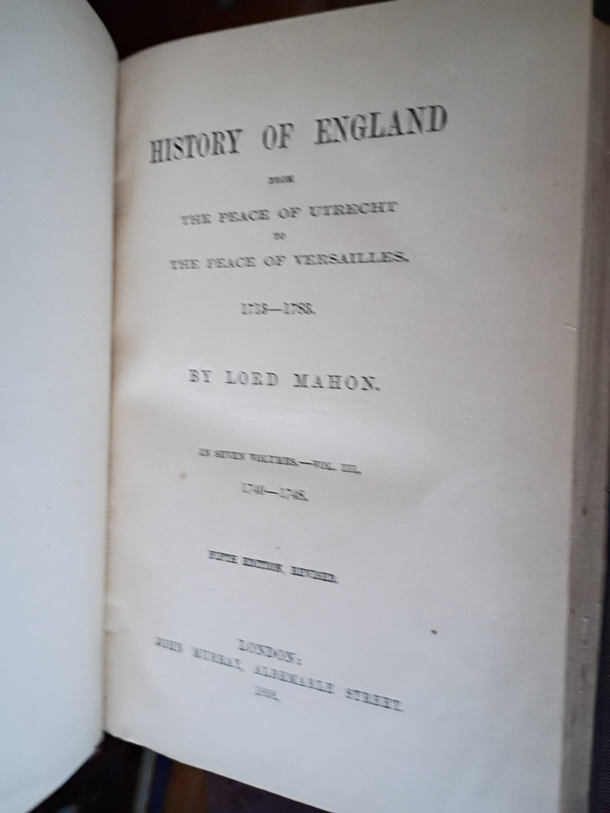 Antique Book 1858 History of England LORD MAHON 6 Volumes