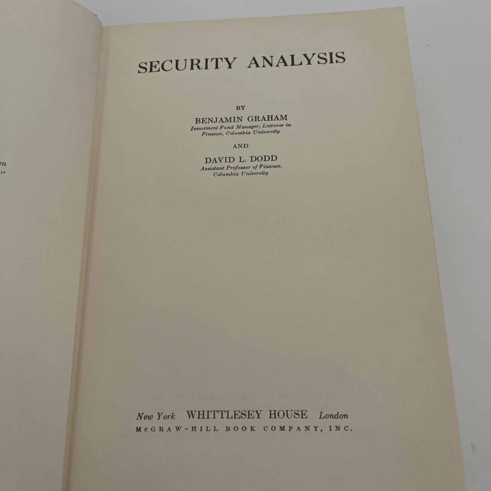 Security Analysis – Graham & Dodd – 1934 – 1st Edition 6th Impression