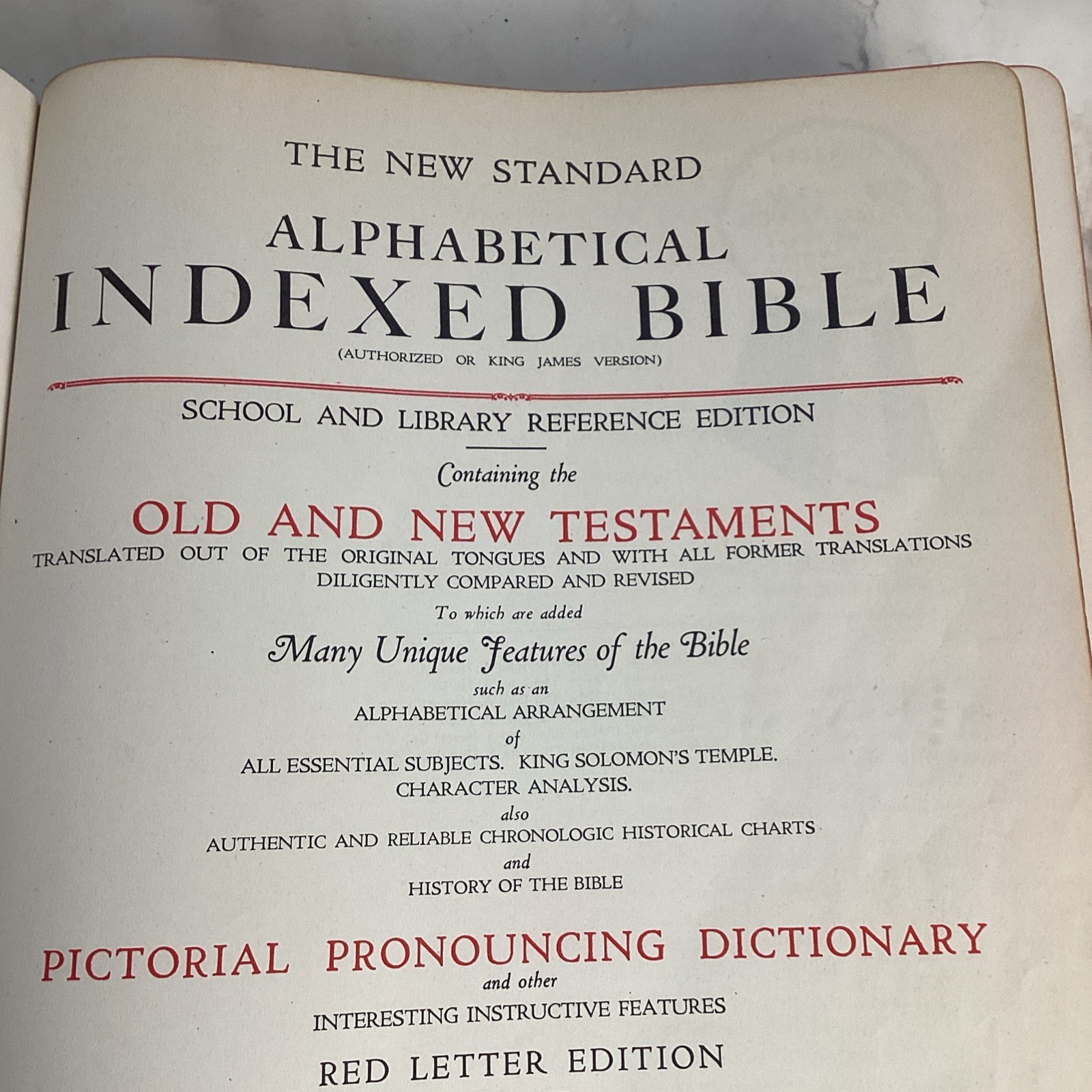 1936 The John A. Hertel Co. Leather Indexed Illustrated Red Letter Bible Chicago
