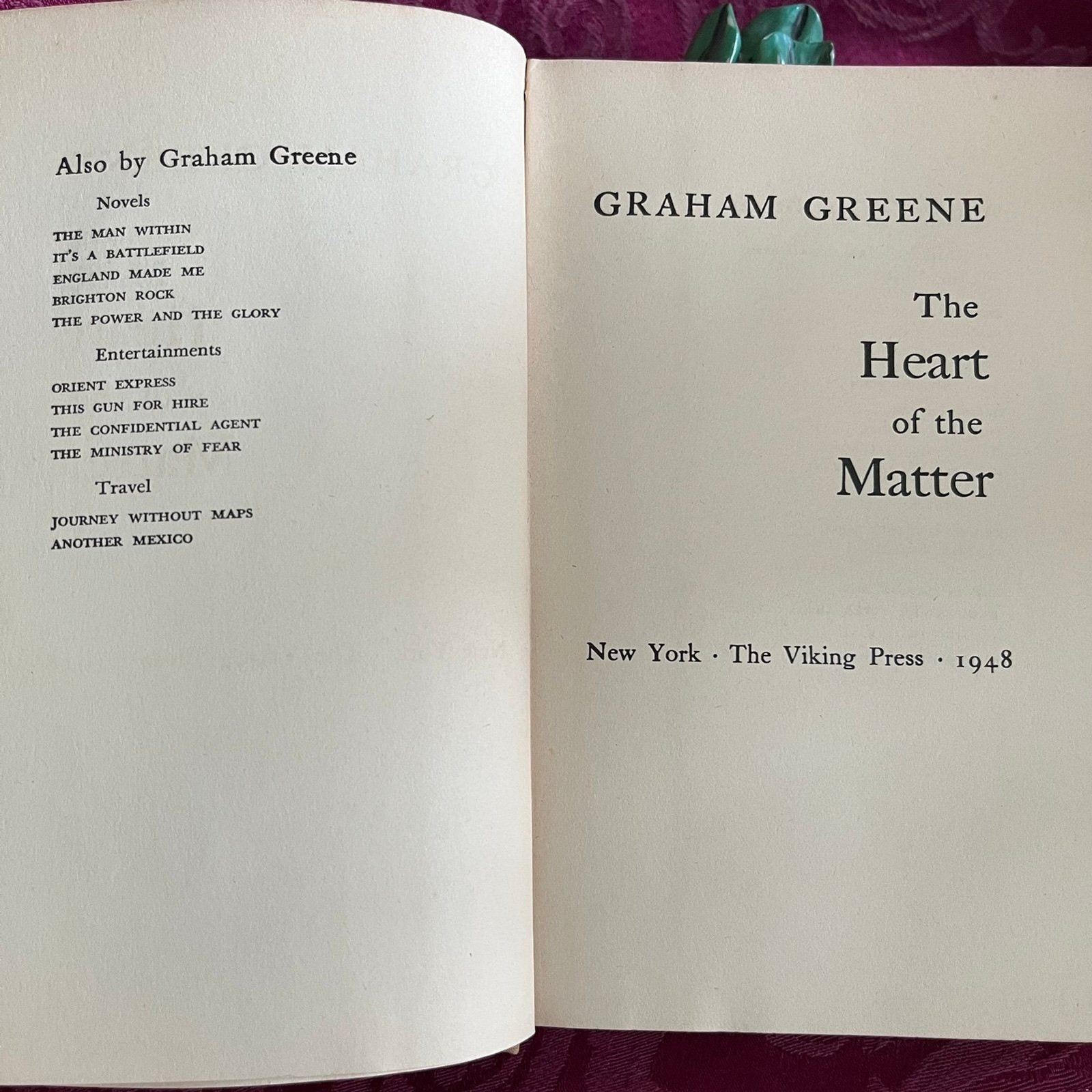 1948 The Heart of the Matter by Graham Greene, Vintage Book, The Viking Press