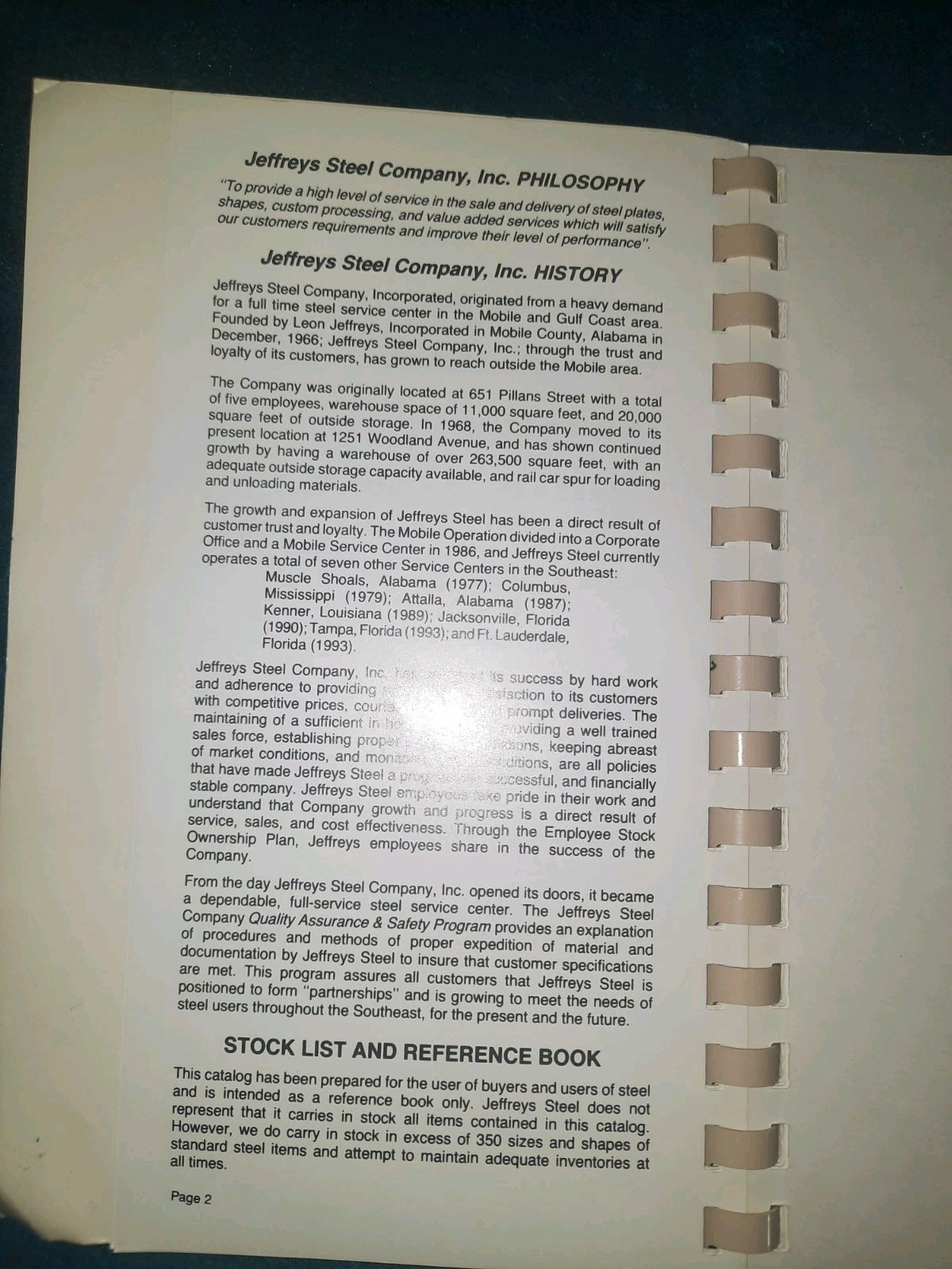 Jeffreys Steel Co Inc Stock List & Reference Book Catalog | 1995 PB Comb
