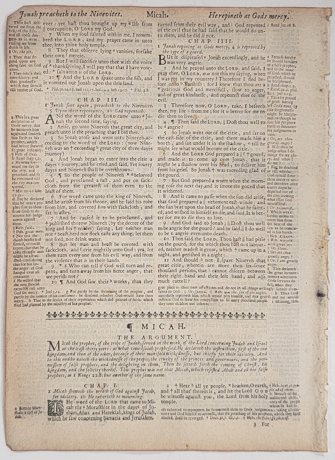 1649 King James Bible Leaf – Jonah – Sent to Nineveh – Swallowed by the Fish