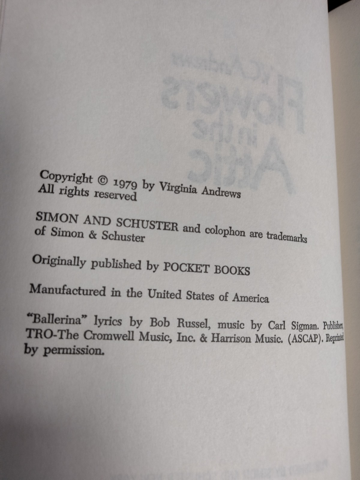 1979 1st Edition Book Club Edition, Flowers In The Attic, Hardcover by V. C. And