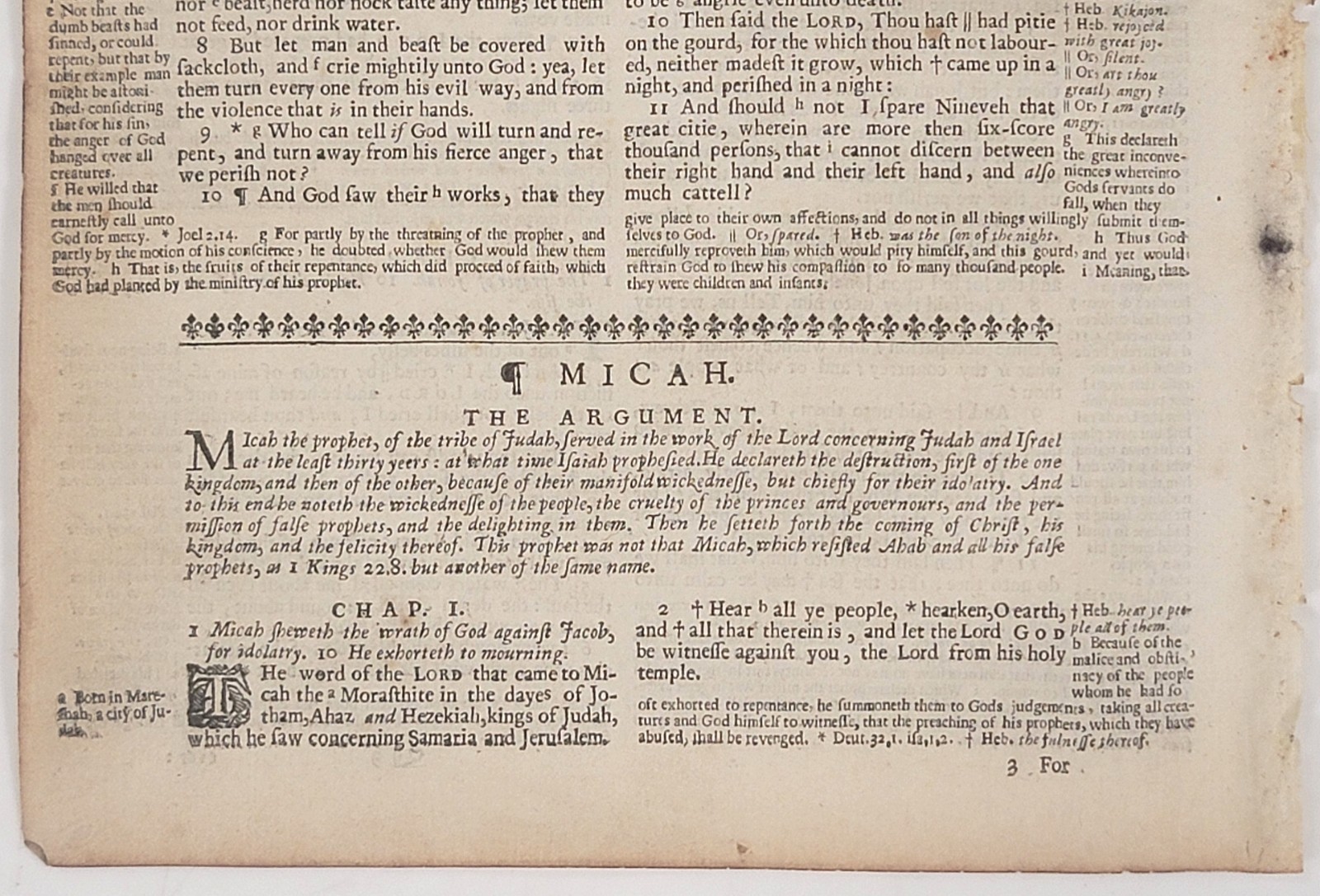 1649 King James Bible Leaf – Jonah – Sent to Nineveh – Swallowed by the Fish