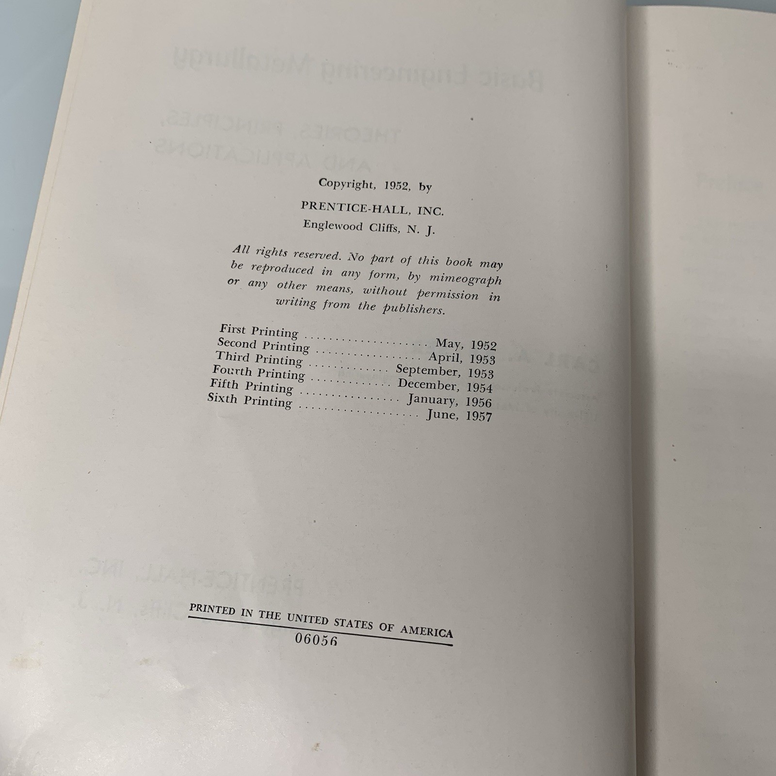 Vtg Basic Engineering Metallurgy Carl A Keyser Prentice Hall 1952 + 1958 Exam