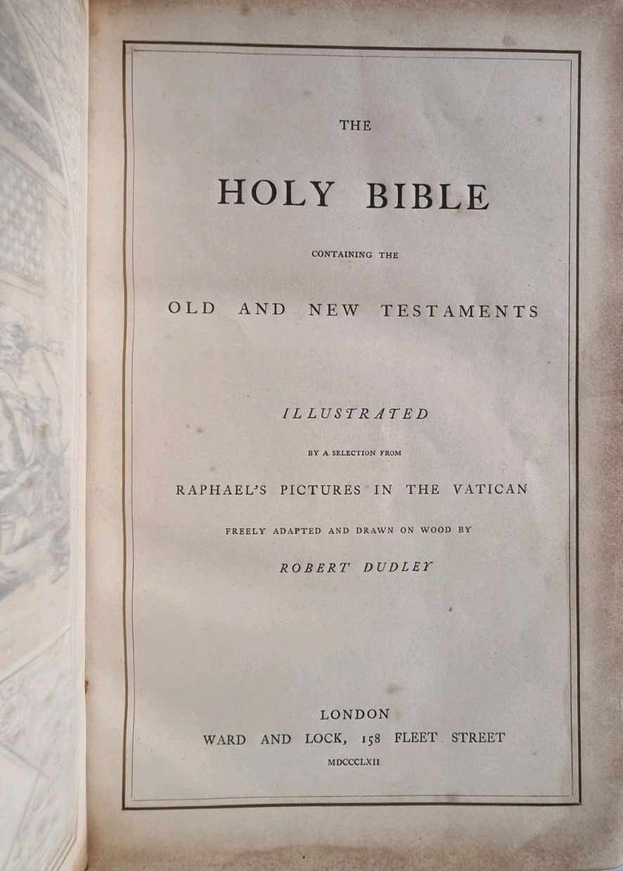 Holy Bible Uncommon Embossed Binding Illustrated Raphael’s Pictures on Wood 1862