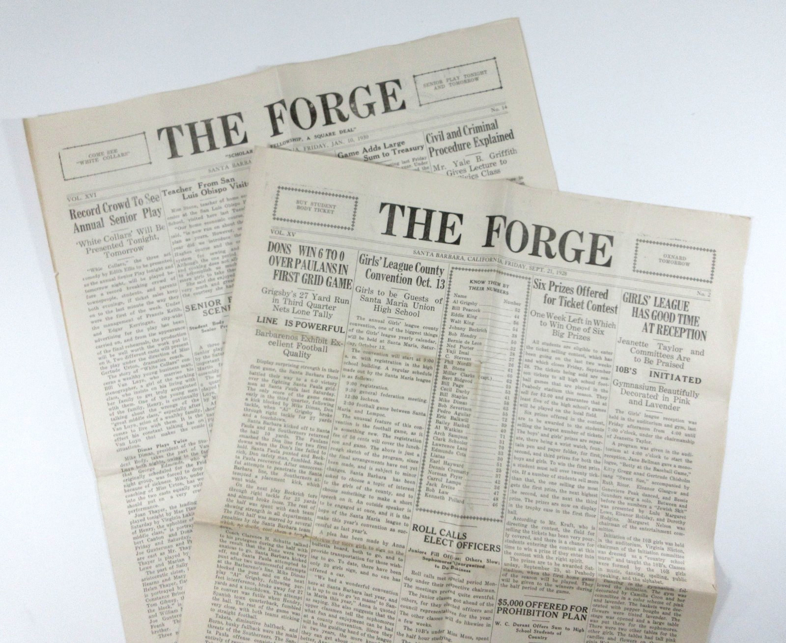 Santa Barbara High School Newspapers The Forge Prohibition Sports 1928 & 1930